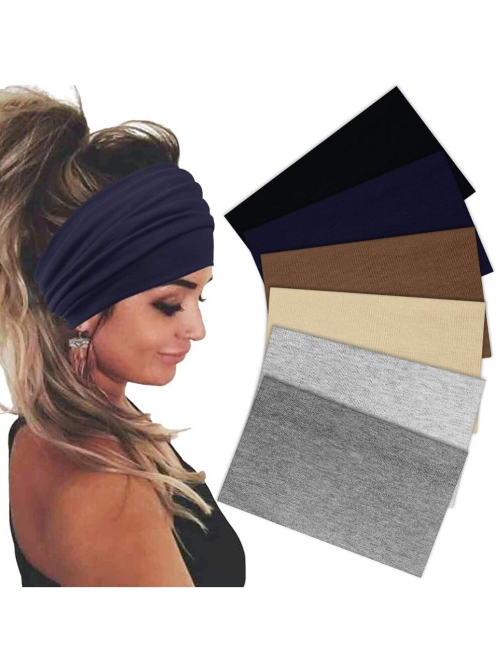 Women's 6 Packs Stretch Wide Headband Turban Workout Hairband Accessories